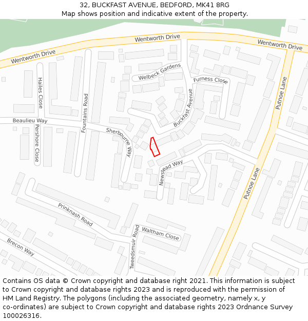 32, BUCKFAST AVENUE, BEDFORD, MK41 8RG: Location map and indicative extent of plot