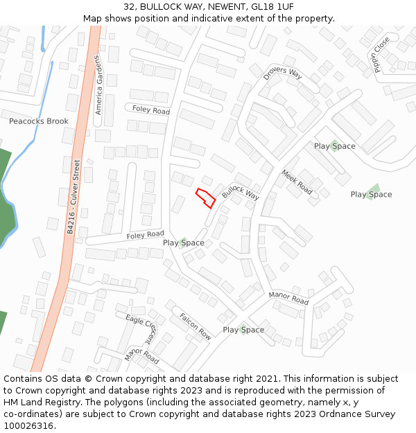32, BULLOCK WAY, NEWENT, GL18 1UF: Location map and indicative extent of plot