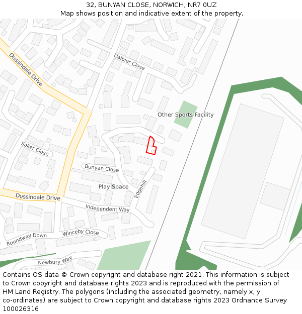 32, BUNYAN CLOSE, NORWICH, NR7 0UZ: Location map and indicative extent of plot