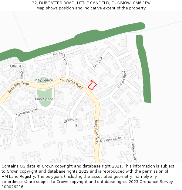 32, BURGATTES ROAD, LITTLE CANFIELD, DUNMOW, CM6 1FW: Location map and indicative extent of plot