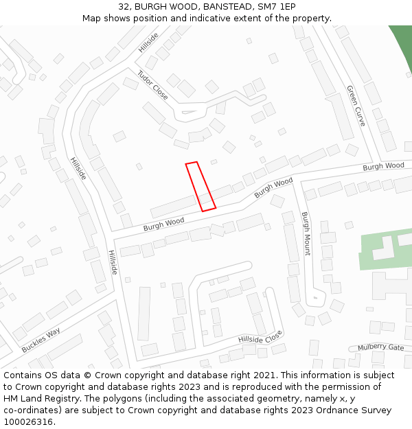 32, BURGH WOOD, BANSTEAD, SM7 1EP: Location map and indicative extent of plot