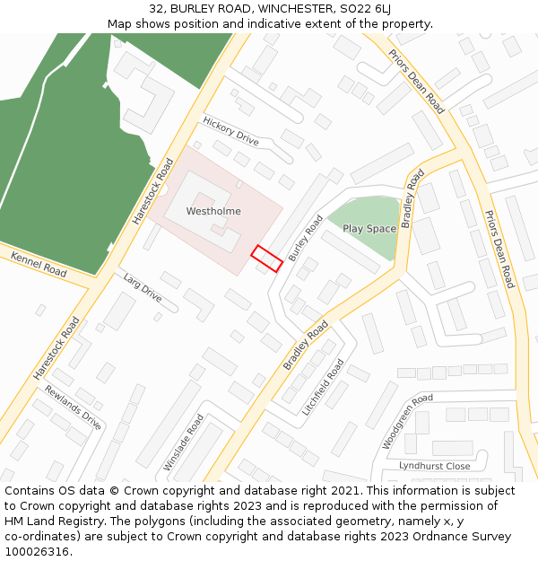 32, BURLEY ROAD, WINCHESTER, SO22 6LJ: Location map and indicative extent of plot