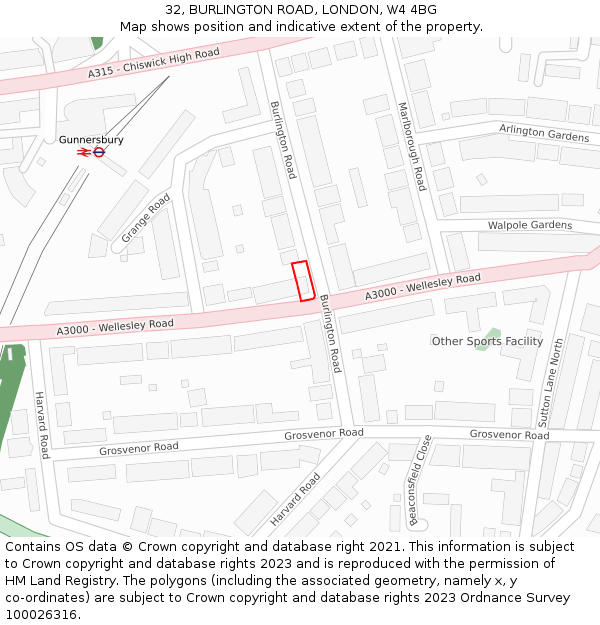 32, BURLINGTON ROAD, LONDON, W4 4BG: Location map and indicative extent of plot