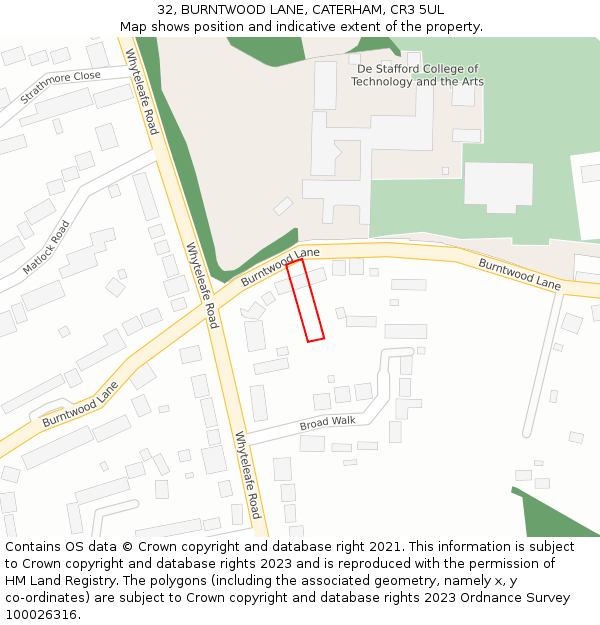 32, BURNTWOOD LANE, CATERHAM, CR3 5UL: Location map and indicative extent of plot