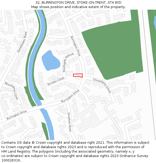 32, BURRINGTON DRIVE, STOKE-ON-TRENT, ST4 8YD: Location map and indicative extent of plot