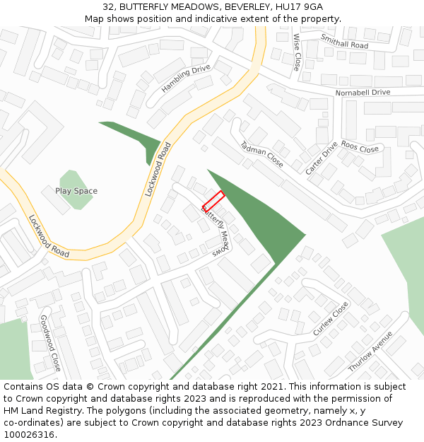 32, BUTTERFLY MEADOWS, BEVERLEY, HU17 9GA: Location map and indicative extent of plot