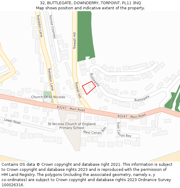 32, BUTTLEGATE, DOWNDERRY, TORPOINT, PL11 3NQ: Location map and indicative extent of plot