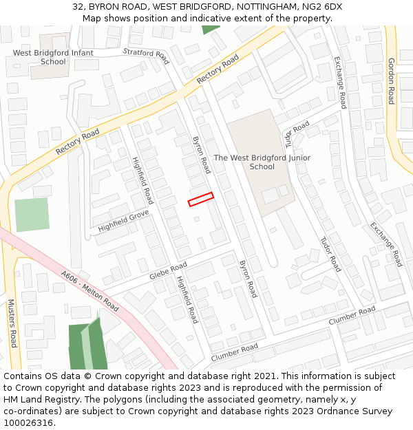 32, BYRON ROAD, WEST BRIDGFORD, NOTTINGHAM, NG2 6DX: Location map and indicative extent of plot