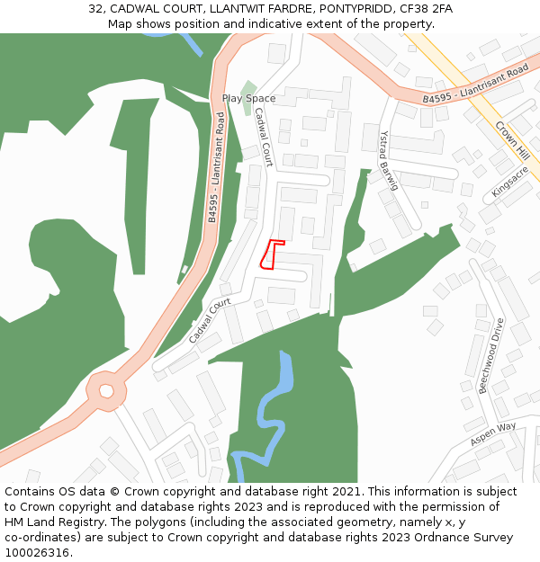 32, CADWAL COURT, LLANTWIT FARDRE, PONTYPRIDD, CF38 2FA: Location map and indicative extent of plot