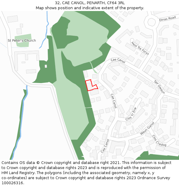 32, CAE CANOL, PENARTH, CF64 3RL: Location map and indicative extent of plot