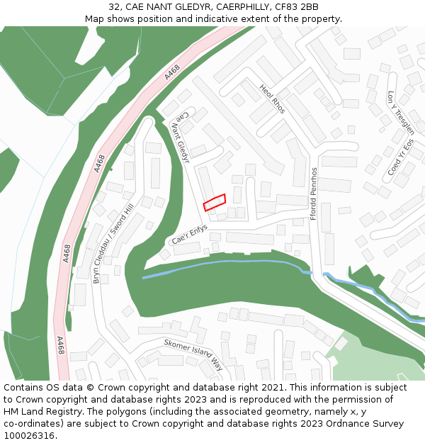 32, CAE NANT GLEDYR, CAERPHILLY, CF83 2BB: Location map and indicative extent of plot