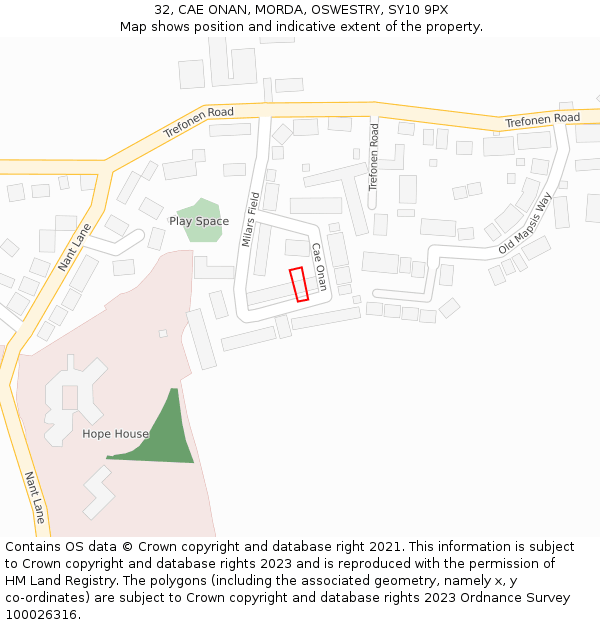 32, CAE ONAN, MORDA, OSWESTRY, SY10 9PX: Location map and indicative extent of plot