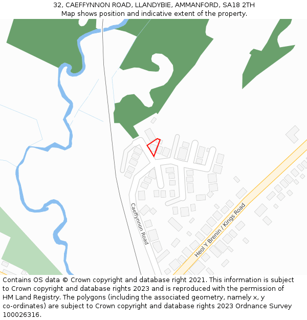 32, CAEFFYNNON ROAD, LLANDYBIE, AMMANFORD, SA18 2TH: Location map and indicative extent of plot