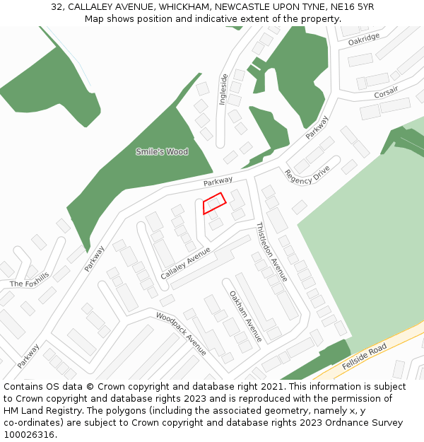 32, CALLALEY AVENUE, WHICKHAM, NEWCASTLE UPON TYNE, NE16 5YR: Location map and indicative extent of plot