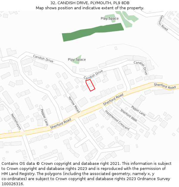 32, CANDISH DRIVE, PLYMOUTH, PL9 8DB: Location map and indicative extent of plot