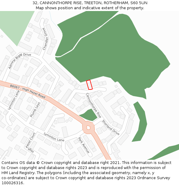 32, CANNONTHORPE RISE, TREETON, ROTHERHAM, S60 5UN: Location map and indicative extent of plot