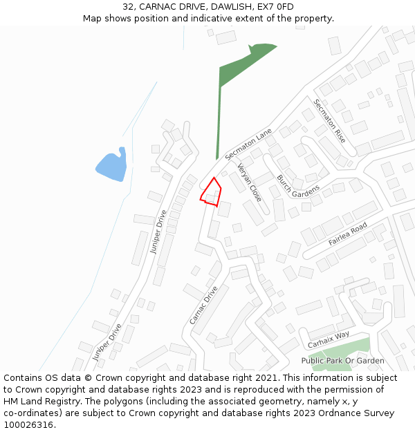 32, CARNAC DRIVE, DAWLISH, EX7 0FD: Location map and indicative extent of plot