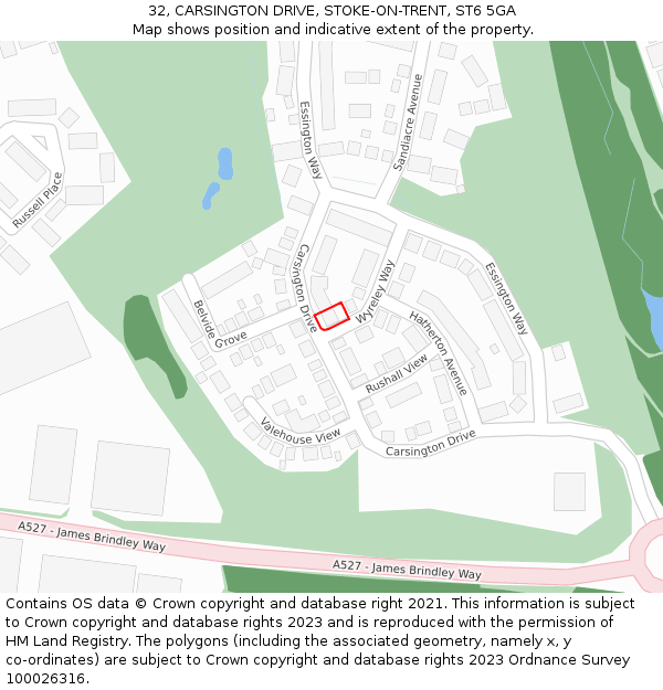 32, CARSINGTON DRIVE, STOKE-ON-TRENT, ST6 5GA: Location map and indicative extent of plot