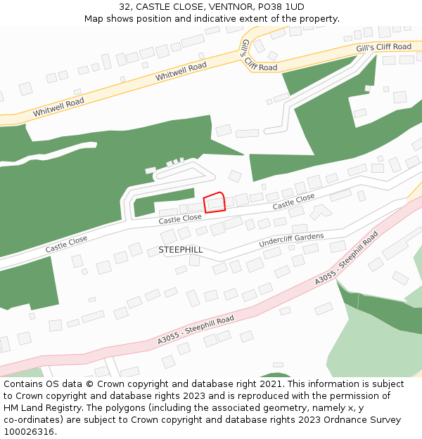 32, CASTLE CLOSE, VENTNOR, PO38 1UD: Location map and indicative extent of plot