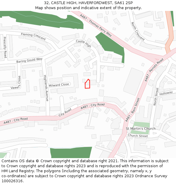 32, CASTLE HIGH, HAVERFORDWEST, SA61 2SP: Location map and indicative extent of plot