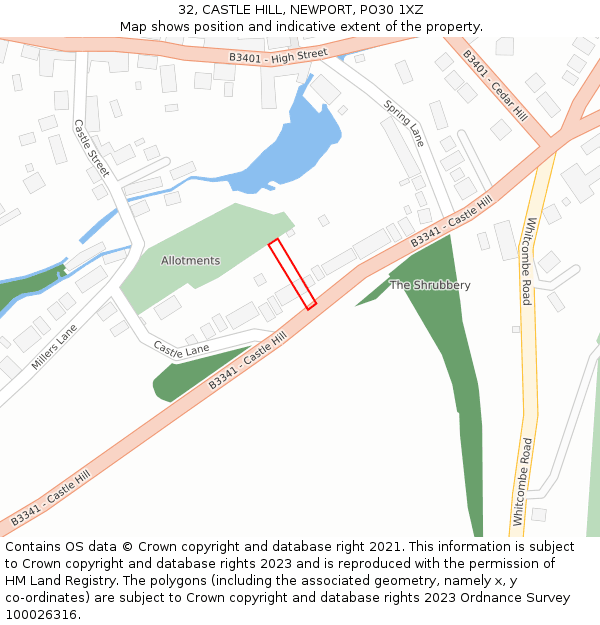 32, CASTLE HILL, NEWPORT, PO30 1XZ: Location map and indicative extent of plot