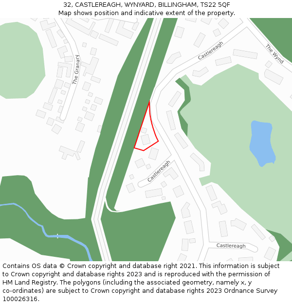 32, CASTLEREAGH, WYNYARD, BILLINGHAM, TS22 5QF: Location map and indicative extent of plot