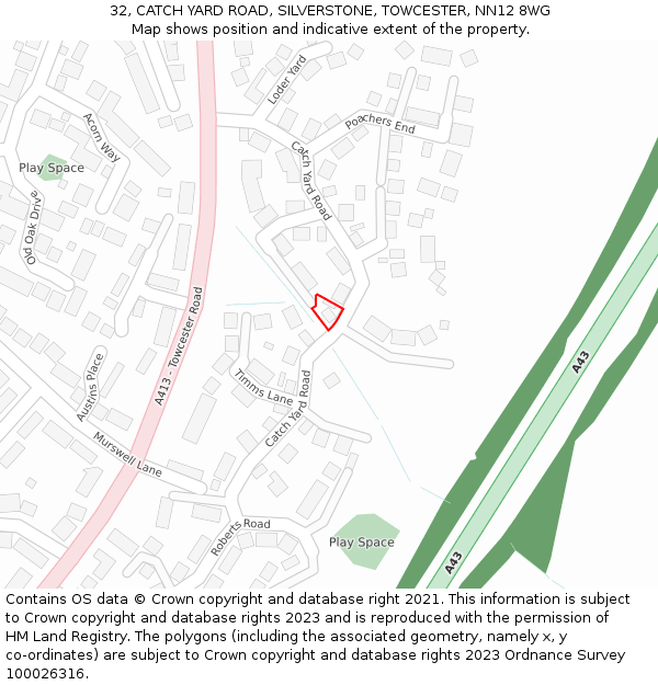 32, CATCH YARD ROAD, SILVERSTONE, TOWCESTER, NN12 8WG: Location map and indicative extent of plot
