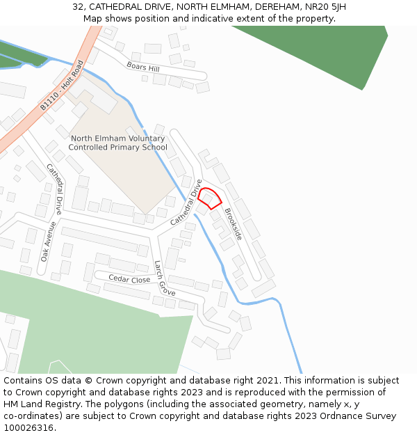 32, CATHEDRAL DRIVE, NORTH ELMHAM, DEREHAM, NR20 5JH: Location map and indicative extent of plot