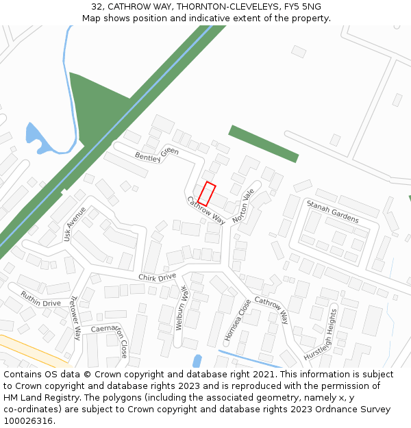 32, CATHROW WAY, THORNTON-CLEVELEYS, FY5 5NG: Location map and indicative extent of plot