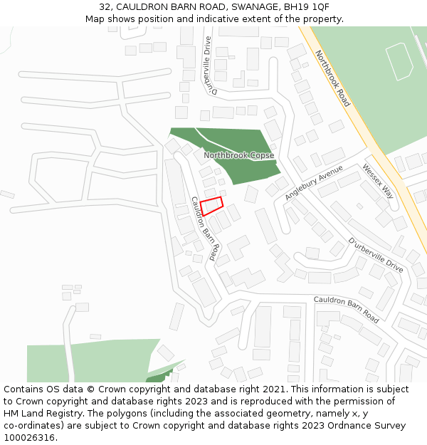 32, CAULDRON BARN ROAD, SWANAGE, BH19 1QF: Location map and indicative extent of plot