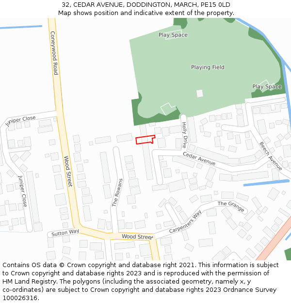 32, CEDAR AVENUE, DODDINGTON, MARCH, PE15 0LD: Location map and indicative extent of plot