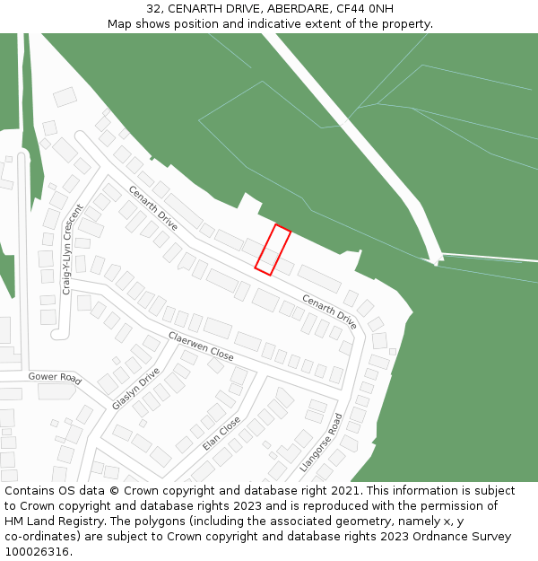 32, CENARTH DRIVE, ABERDARE, CF44 0NH: Location map and indicative extent of plot