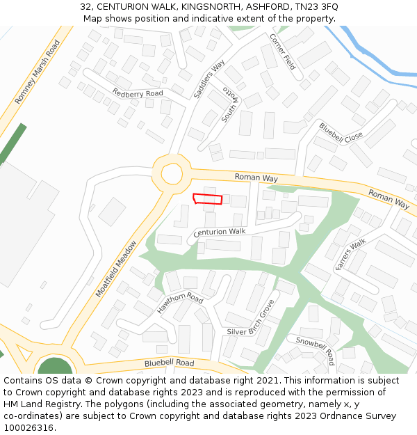 32, CENTURION WALK, KINGSNORTH, ASHFORD, TN23 3FQ: Location map and indicative extent of plot