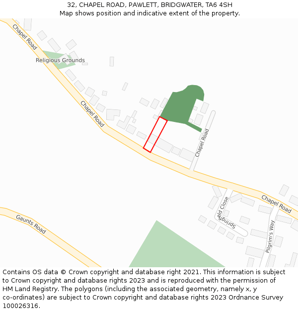 32, CHAPEL ROAD, PAWLETT, BRIDGWATER, TA6 4SH: Location map and indicative extent of plot