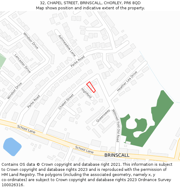 32, CHAPEL STREET, BRINSCALL, CHORLEY, PR6 8QD: Location map and indicative extent of plot