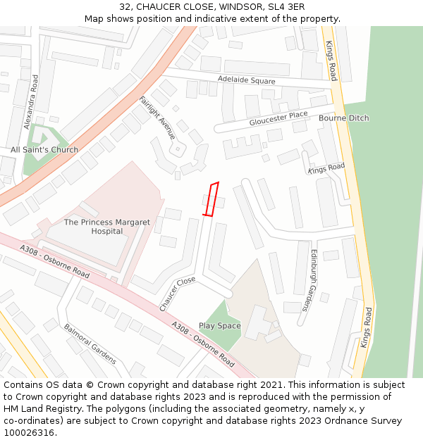 32, CHAUCER CLOSE, WINDSOR, SL4 3ER: Location map and indicative extent of plot