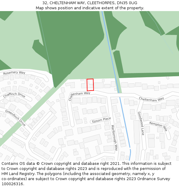 32, CHELTENHAM WAY, CLEETHORPES, DN35 0UG: Location map and indicative extent of plot