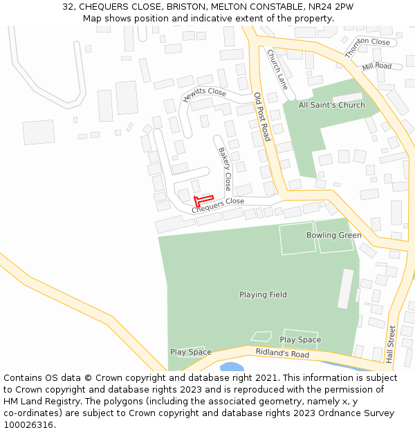 32, CHEQUERS CLOSE, BRISTON, MELTON CONSTABLE, NR24 2PW: Location map and indicative extent of plot