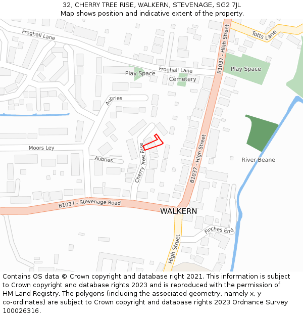 32, CHERRY TREE RISE, WALKERN, STEVENAGE, SG2 7JL: Location map and indicative extent of plot