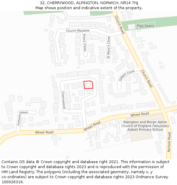 32, CHERRYWOOD, ALPINGTON, NORWICH, NR14 7NJ: Location map and indicative extent of plot