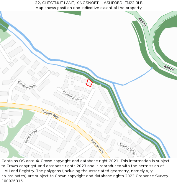 32, CHESTNUT LANE, KINGSNORTH, ASHFORD, TN23 3LR: Location map and indicative extent of plot