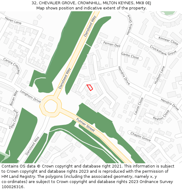 32, CHEVALIER GROVE, CROWNHILL, MILTON KEYNES, MK8 0EJ: Location map and indicative extent of plot