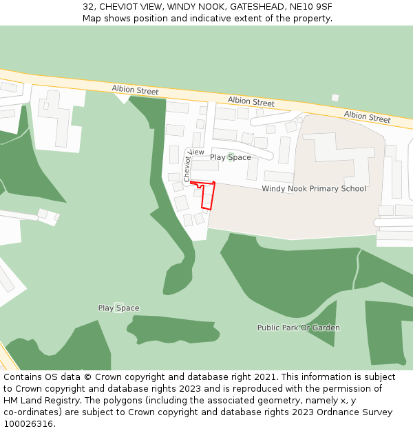 32, CHEVIOT VIEW, WINDY NOOK, GATESHEAD, NE10 9SF: Location map and indicative extent of plot