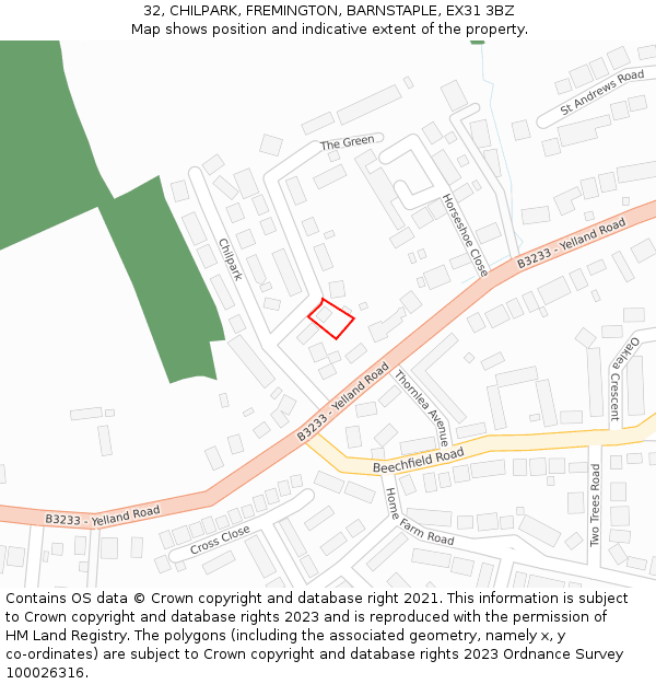 32, CHILPARK, FREMINGTON, BARNSTAPLE, EX31 3BZ: Location map and indicative extent of plot