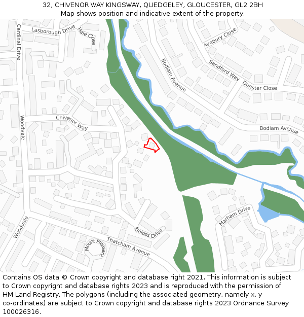 32, CHIVENOR WAY KINGSWAY, QUEDGELEY, GLOUCESTER, GL2 2BH: Location map and indicative extent of plot