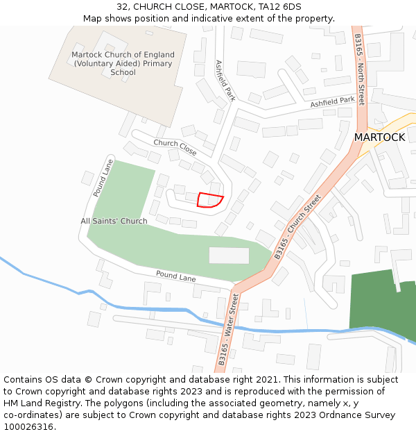 32, CHURCH CLOSE, MARTOCK, TA12 6DS: Location map and indicative extent of plot