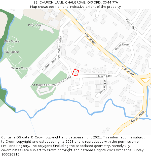 32, CHURCH LANE, CHALGROVE, OXFORD, OX44 7TA: Location map and indicative extent of plot