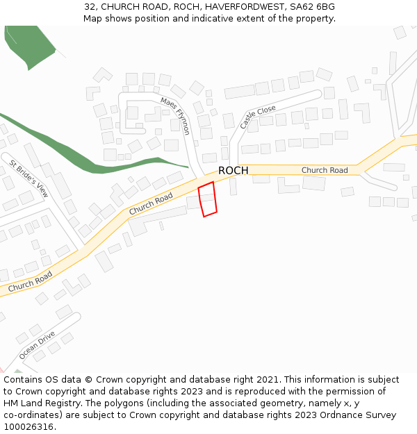 32, CHURCH ROAD, ROCH, HAVERFORDWEST, SA62 6BG: Location map and indicative extent of plot