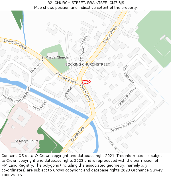 32, CHURCH STREET, BRAINTREE, CM7 5JS: Location map and indicative extent of plot