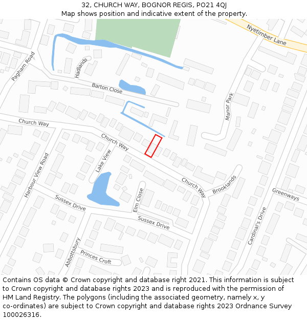 32, CHURCH WAY, BOGNOR REGIS, PO21 4QJ: Location map and indicative extent of plot